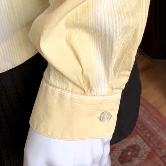 Lacoste yellow cotton woman dress shirt thin white stripes crocodile logo US 10 - Picture 10 of 15